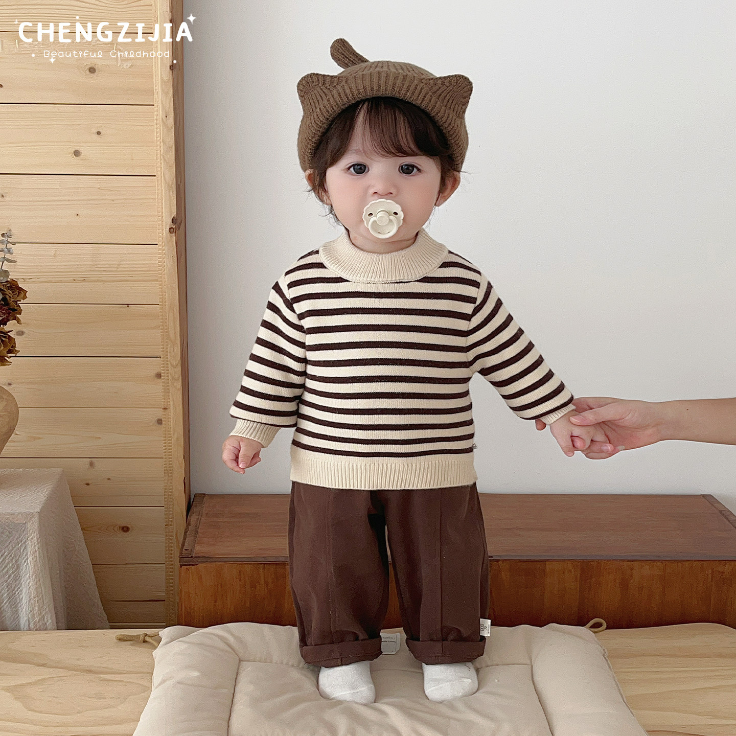 男童冬款韩版条纹加绒保暖毛衣男宝宝洋气打底针织衫婴儿百搭上衣,淘宝优惠券,粉丝福利购,淘宝优惠卷