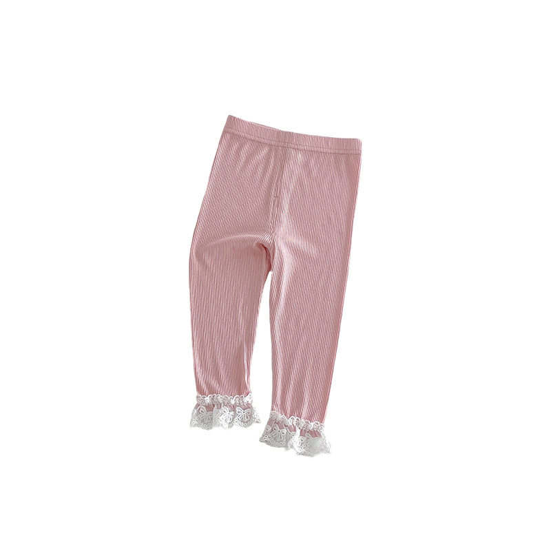 女童春装弹力打底裤2026新款儿童蕾丝花边裤子宝宝洋气罗纹休闲裤,淘宝优惠券,粉丝福利购,淘宝优惠卷