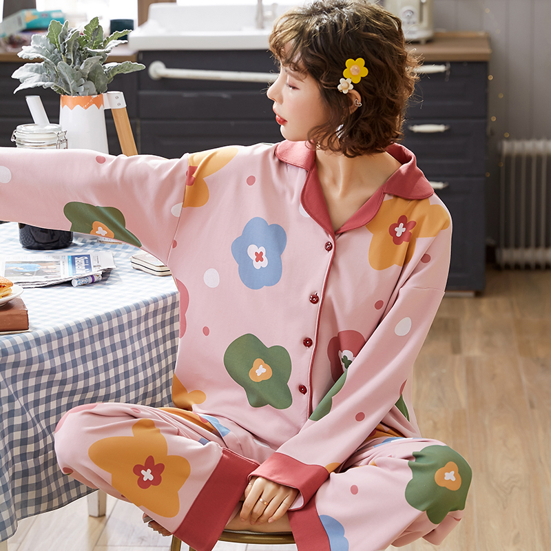 卡卡服饰专营春秋季纯棉睡衣女士长袖薄款秋冬家居服可外穿可爱全棉夏两件套装1