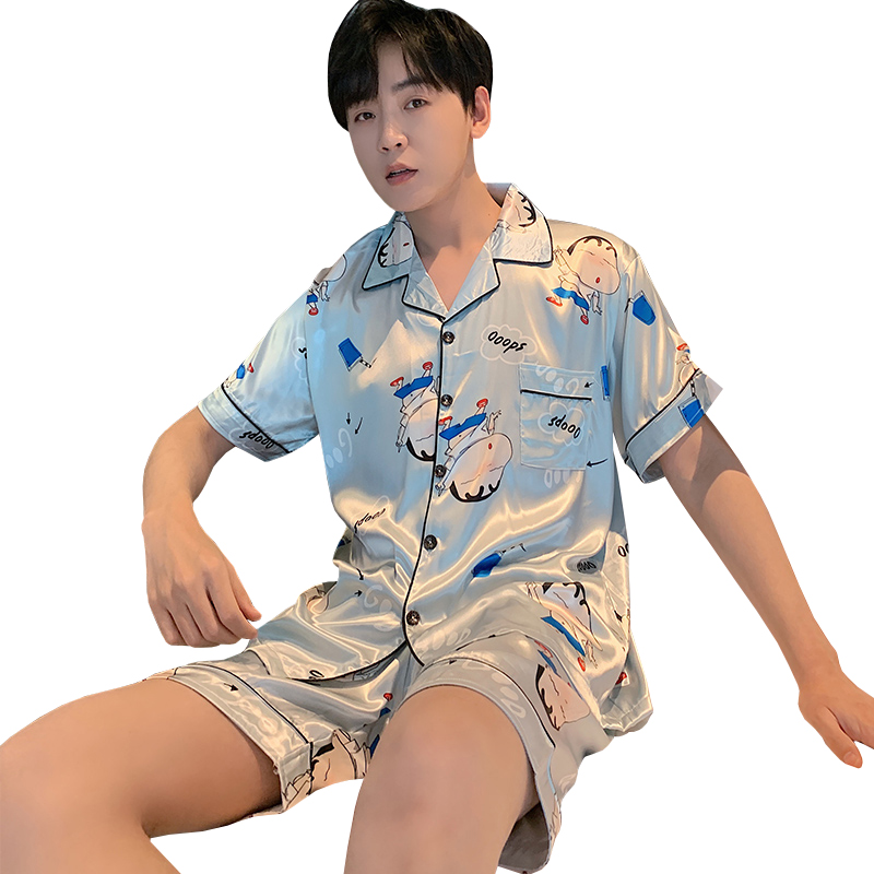 卡卡服饰专营男士睡衣短袖薄款冰丝春夏季薄款夏天卡通可爱丝绸学生家居服套装3