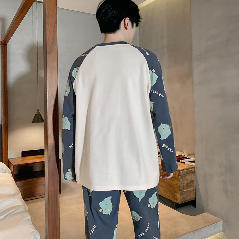 男士春秋款长袖纯棉青少年男生睡衣 怀尔蔚卡卡睡衣/家居服套装