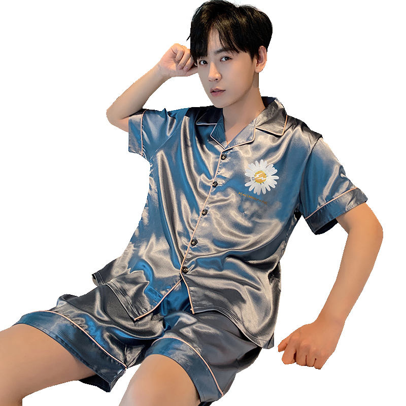 卡卡服饰专营冰丝男士睡衣春夏季短袖薄款夏天青少年丝绸男式家居服加大码套装3