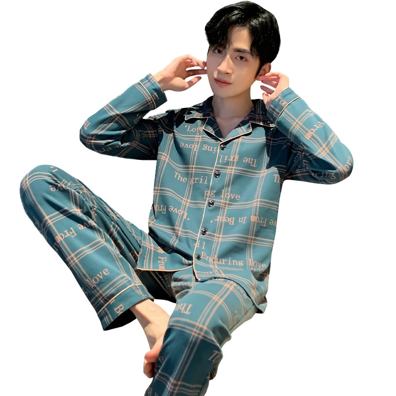 纯棉春秋新款男士男生长袖长裤睡衣 卡卡服饰专营睡衣/家居服套装