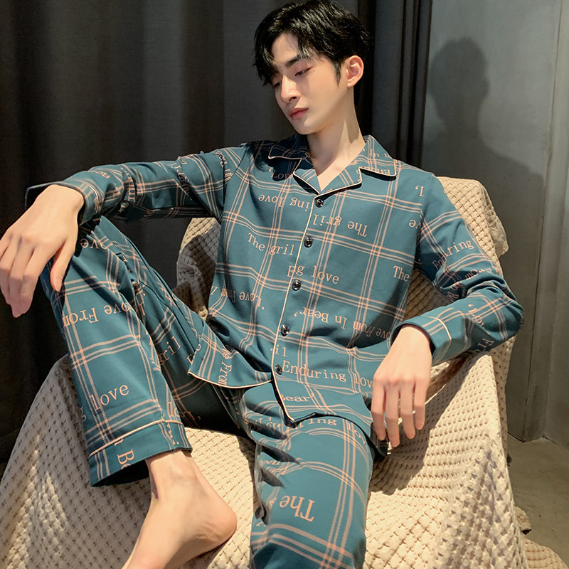 纯棉春秋新款男士男生长袖长裤睡衣 卡卡服饰专营睡衣/家居服套装