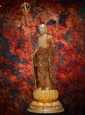 东来紫重工宝相大愿繁花站地藏王菩萨佛像古法原创工艺品摆件