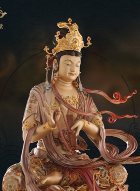 东来紫黄铜华严三圣宝相释迦牟尼佛文殊普贤菩萨家用京铜摆件