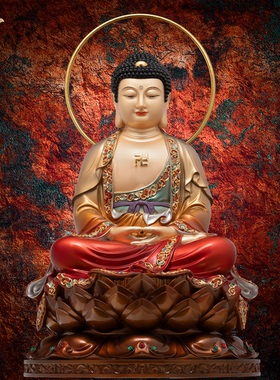 娑婆三圣珐琅彩观音地藏释迦佛家用摆件菩萨摆件佛堂铜工艺品装饰