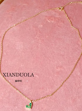 复古大气绿色ins风小爱心锁骨链 38.5＋4cm女士纯银项链