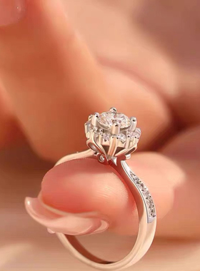 进口D色莫桑石钻戒灿若星辰高端闭口求结婚定亲