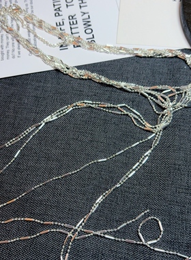 法国小众银色细链条多层编织项链女装饰设计感疗愈缠绕式波浪流苏