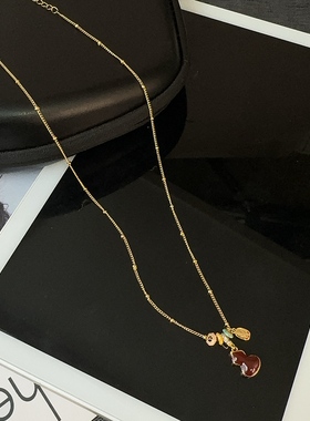 26新春款红色葫芦珐琅滴油项链女金色百搭高级感锁骨链颈链配饰