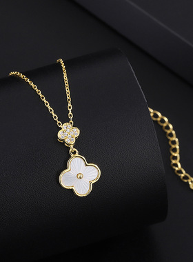 s999纯银四叶草项链女ins时尚