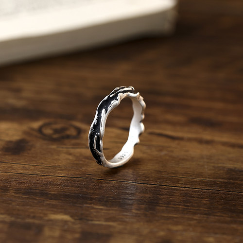 纹砖Veinsbrick《赤焰》火焰凹凸不规则复古做旧S925银男女款戒指 - 图1