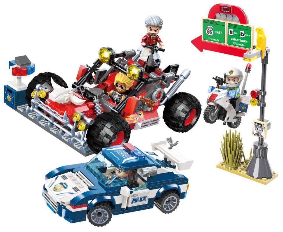 启蒙qman积木警察系列警备防弹吉普极速追捕侦查局拼插兼容乐高