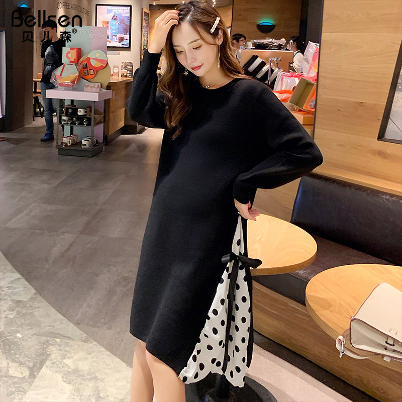 贝儿森孕妇连衣裙中长款秋装毛衣 贝儿森连衣裙