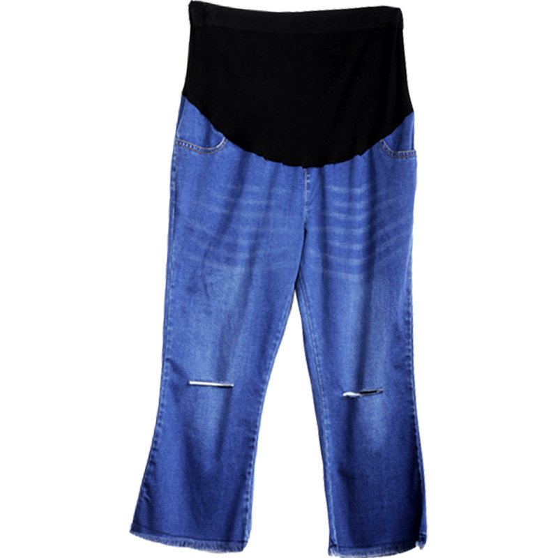 贝儿森孕妇七分裤破洞个性潮牛仔裤 贝儿森孕妇铅笔裤