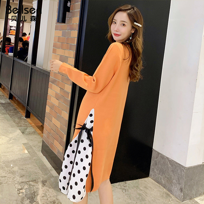 贝儿森孕妇连衣裙中长款秋装毛衣 贝儿森连衣裙