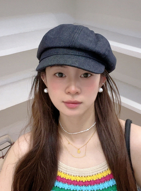 韩货复古牛仔八角帽女春秋
