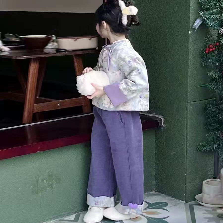 新中式女童汉服冬款女孩加绒加厚两件套装中国风儿童民族韩版外套 - 图2