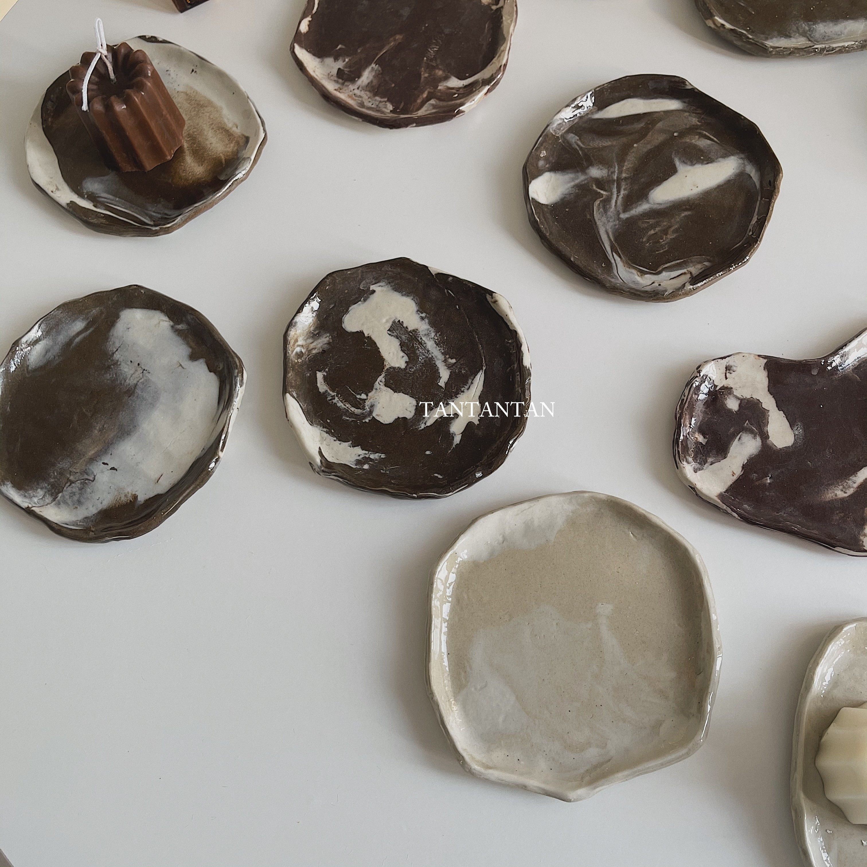 TAN!粗陶纯手工香薰托盘陶瓷饰品收纳小盘子复古ins桌面摆件装饰,淘宝优惠券,粉丝福利购,淘宝优惠卷