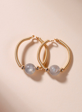 手工绕线开口戒指天然水晶玛瑙黄发晶岫玉月光石时尚原创指环