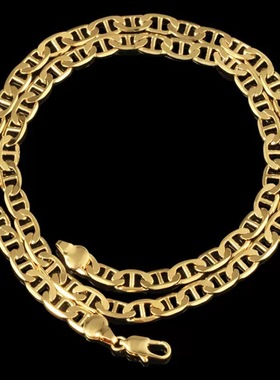 跨境热卖货源镀金色扁平链条日字链猪鼻链项链复古嘻哈男饰品