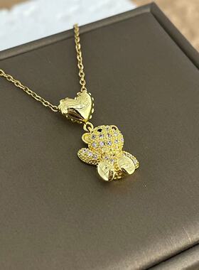 项链女欧美跨境饰品气质满钻可爱小熊项链ins时尚日韩钛钢锁骨链