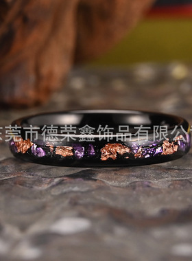 8mm/4mm电黑钨钢戒指镶嵌紫色银河碎石流行款现货婚戒2025新款