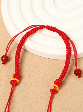 新款手工编织手链半成品可穿珠黄金配件diy手绳情侣款红绳带尾珠