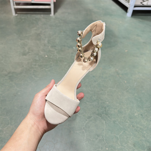 WHAT FOR 春夏珍珠饰扣一字带女鞋细跟优雅露趾高跟凉鞋WFP118278 - 图0