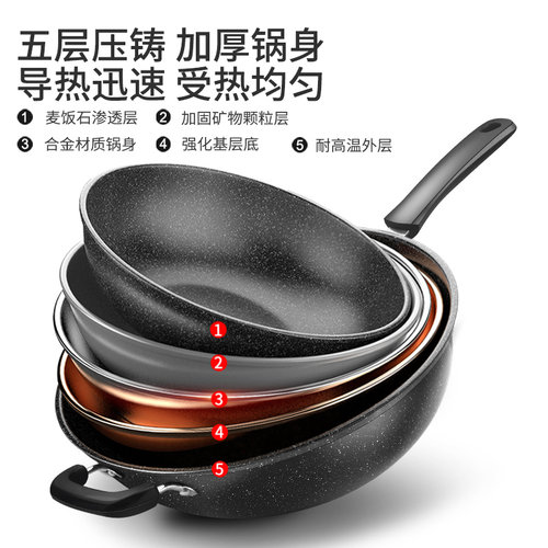 麦饭石锅不粘锅炒锅家用平底锅炒菜锅无涂层电磁炉煤气灶专用 - 图1