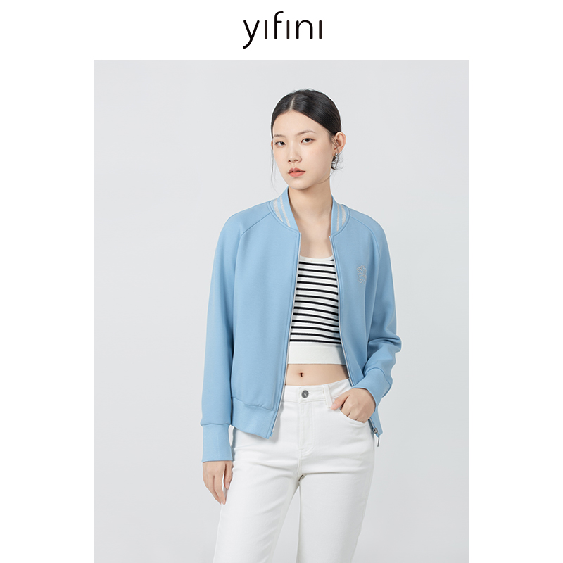 Yifini/易菲美式复古短款棒球服外套女春秋新款飞行夹克上衣