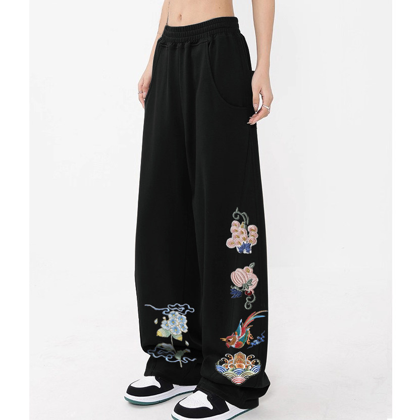 高档纯棉中式刺绣2025新款秋冬加绒香蕉裤休闲裤女宽松显瘦长裤子,淘宝优惠券,粉丝福利购,淘宝优惠卷