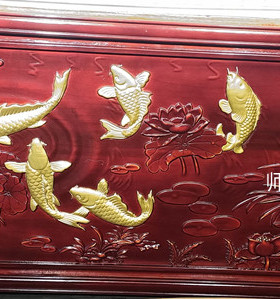 东阳木雕中式装修雕花镂空玄关年年有余九鱼图花板隔断实木定制