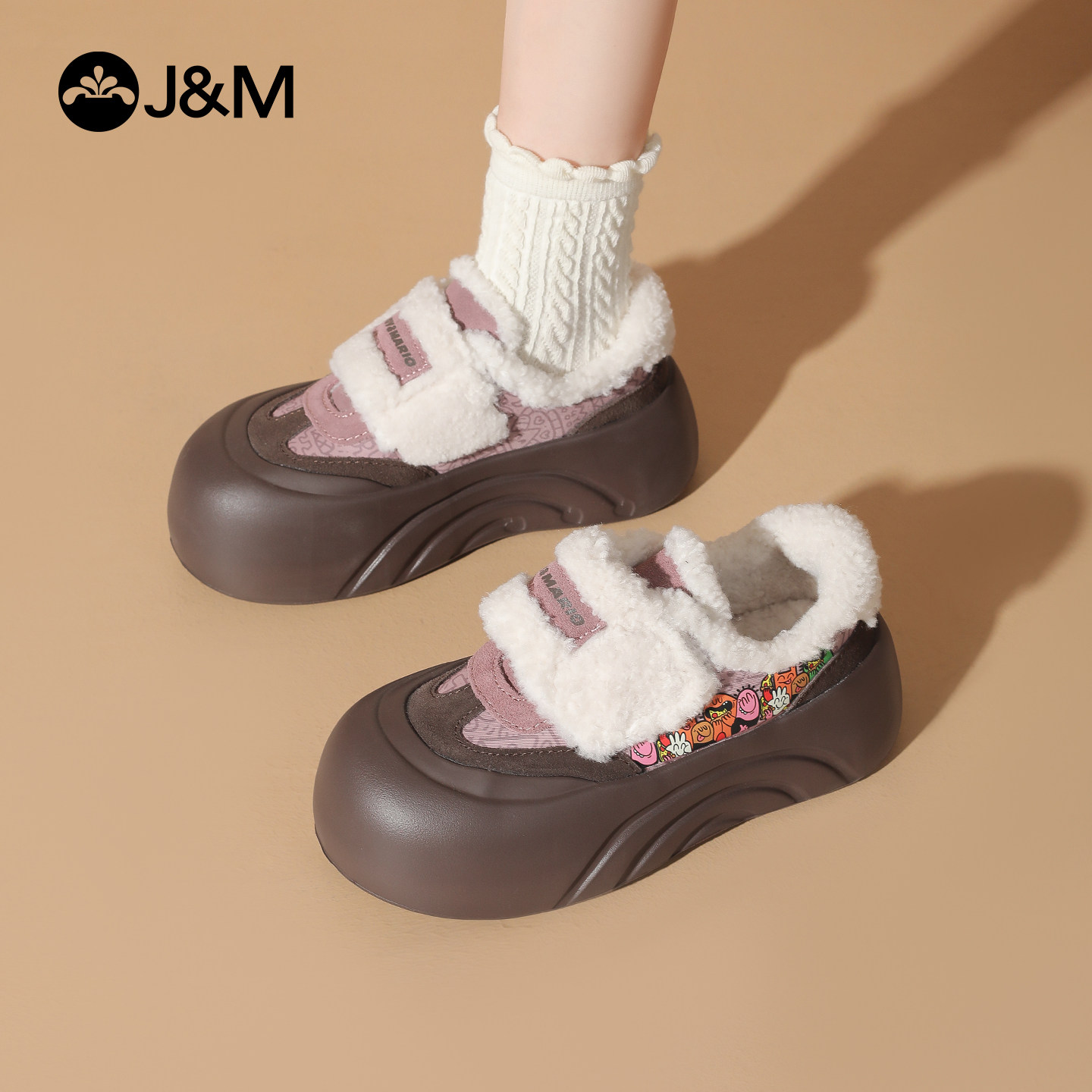 快乐玛丽乐福鞋2025冬季季新款厚底胖头加绒毛毛鞋休闲保暖棉鞋女,淘宝优惠券,粉丝福利购,淘宝优惠卷