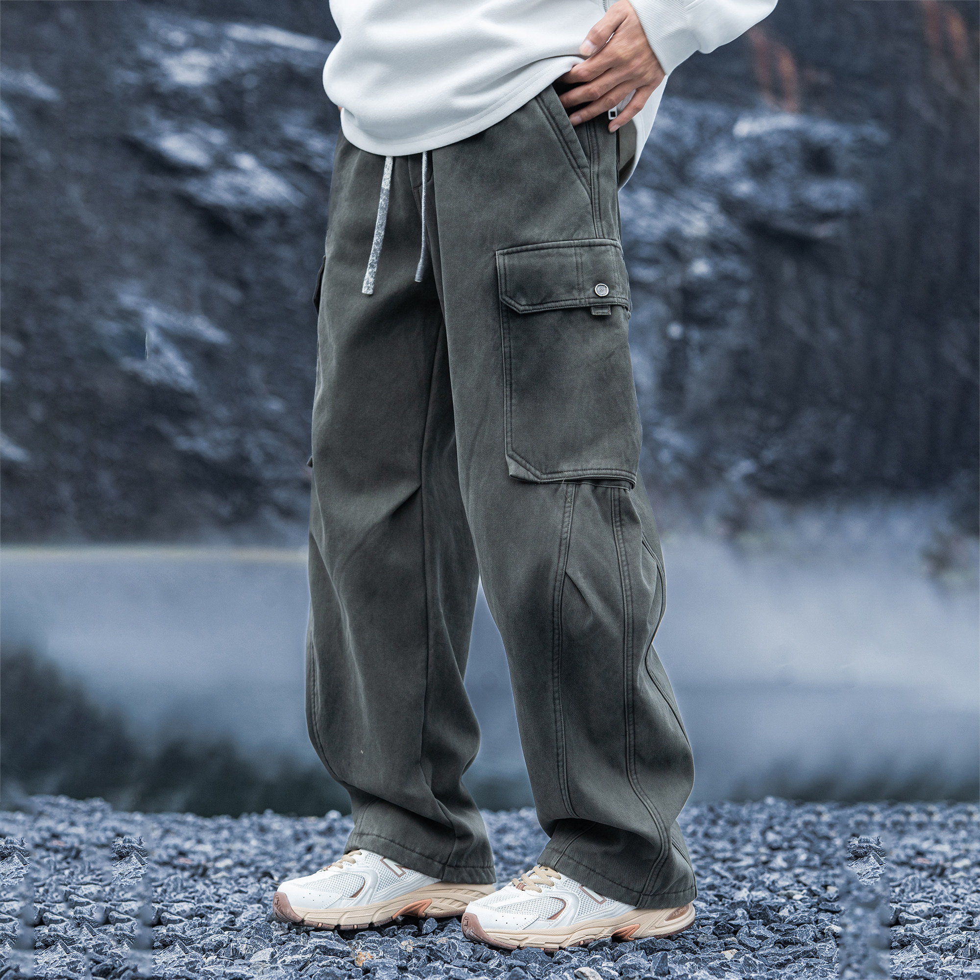 AOGZ美式复古纯棉弯刀加绒工装裤2025新款秋冬男款加厚保暖长裤潮,淘宝优惠券,粉丝福利购,淘宝优惠卷