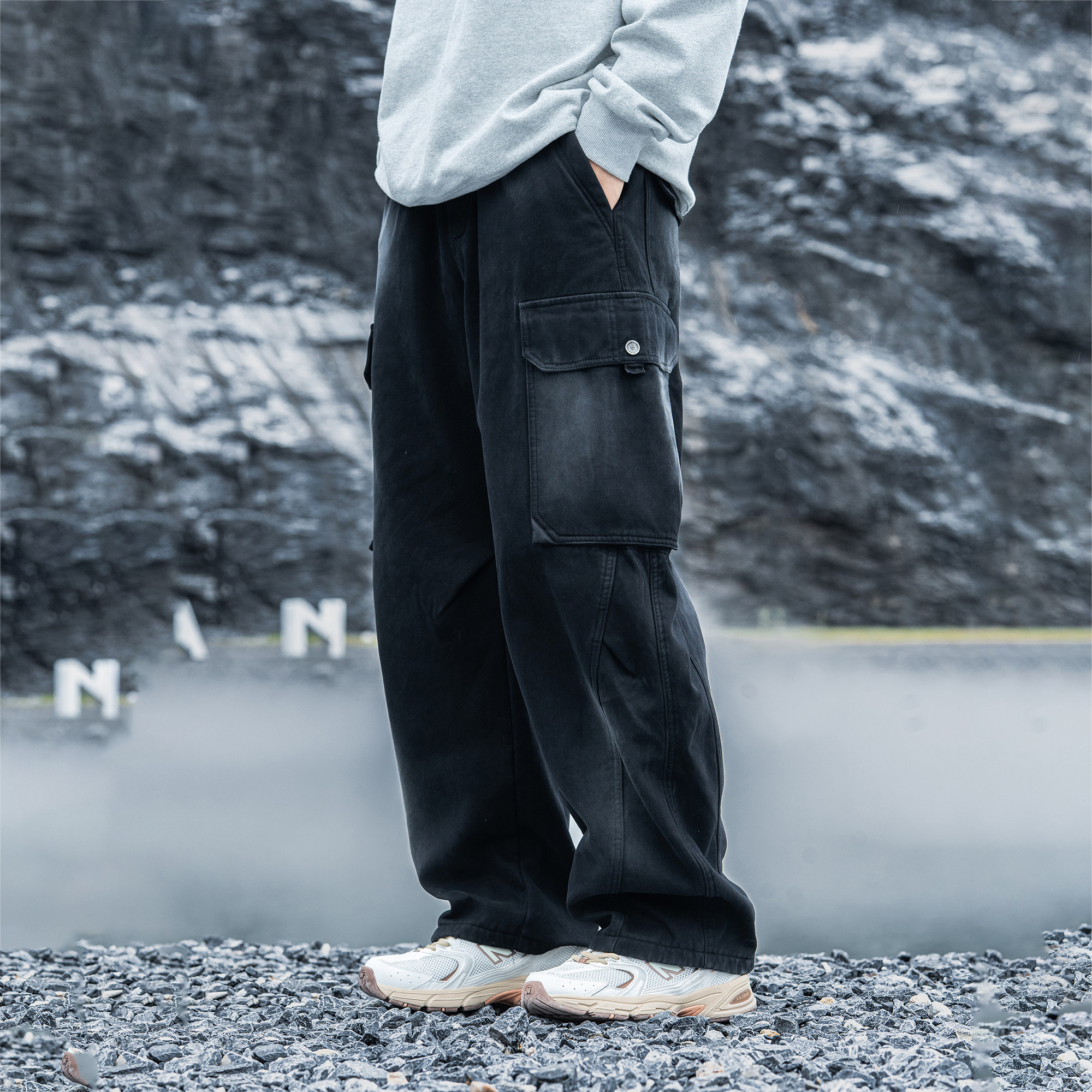 AOGZ美式复古纯棉弯刀加绒工装裤2025新款秋冬男款加厚保暖长裤潮,淘宝优惠券,粉丝福利购,淘宝优惠卷