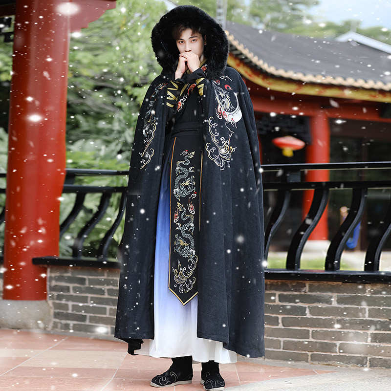 原创汉服男装侠客风帅气大氅披袄裘衣古风斗篷加绒保暖长款_虎窝淘