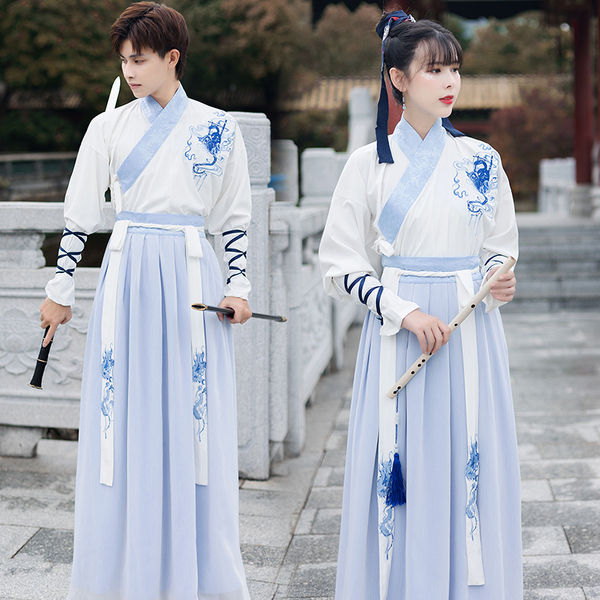 汉服男武侠风帅气中国风侠客大码CP绣花交领襦裙学生班服表演服装 - 图0