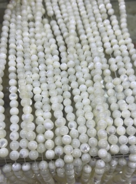新品尝鲜6mm天然马蹄螺贝圆珠散珠闪光猫眼效应一条38厘米长
