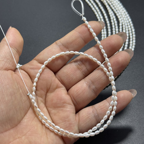 纯天然约3*4mm小米珍珠半成品散珠37cmDIY项链手链配珠光泽度好 - 图1