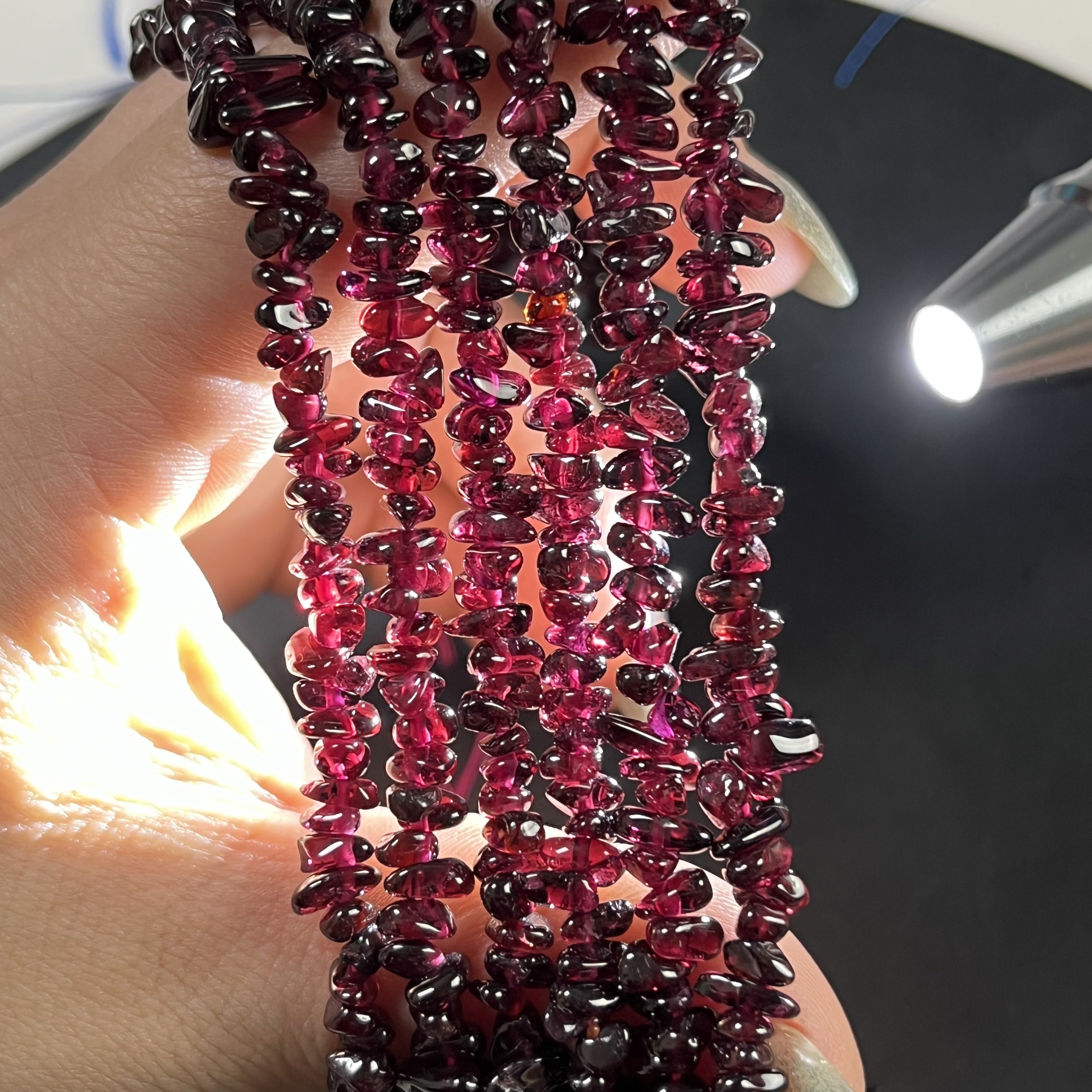 天然碎石石榴石4-8mm加长版80厘米长晶体干净油润十足半成品Diy