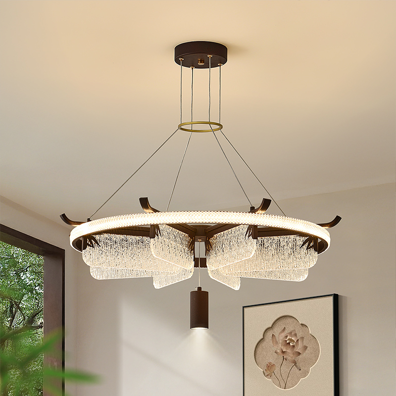 新中式餐厅吊灯亚克力三色LED禅意中国风现代简约酒店工程灯3204 - 图2