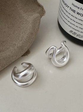 MINIBLOOM 拉丝双层液态圆弧纯银耳骨夹哑光时髦简约磨砂耳骨夹