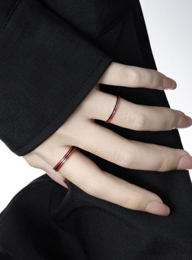 MINIBLOOM 极细红黑滴釉纯银戒指细圈戒指极简风S925纯银小众戒指