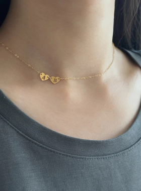 MINI BLOOM 定制字母双爱心项链 美国进口14K包金拍下备注字母