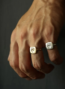 MINIBLOOM 小众Heart方形心脏纯银戒指开口戒金色纯银戒指可调节