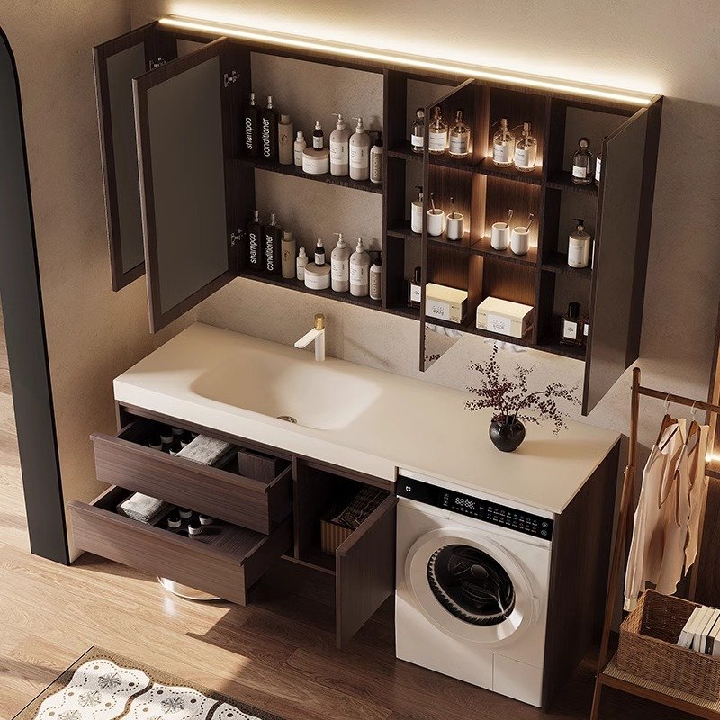 中古风洗衣机一体柜卫生间浴室柜岩板热弯一体盆洗脸盆洗漱台定制,淘宝优惠券,粉丝福利购,淘宝优惠卷
