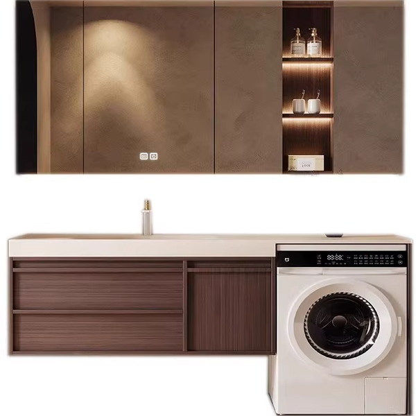 中古风洗衣机一体柜卫生间浴室柜岩板热弯一体盆洗脸盆洗漱台定制,淘宝优惠券,粉丝福利购,淘宝优惠卷