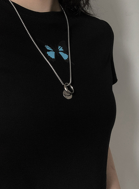 KORKEN钛钢圆牌指环中性男女项链